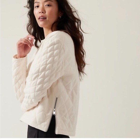 Athleta Retroplush Quilted Crewneck Sweatshirt Size XS White🆕 - Picture 2 of 8